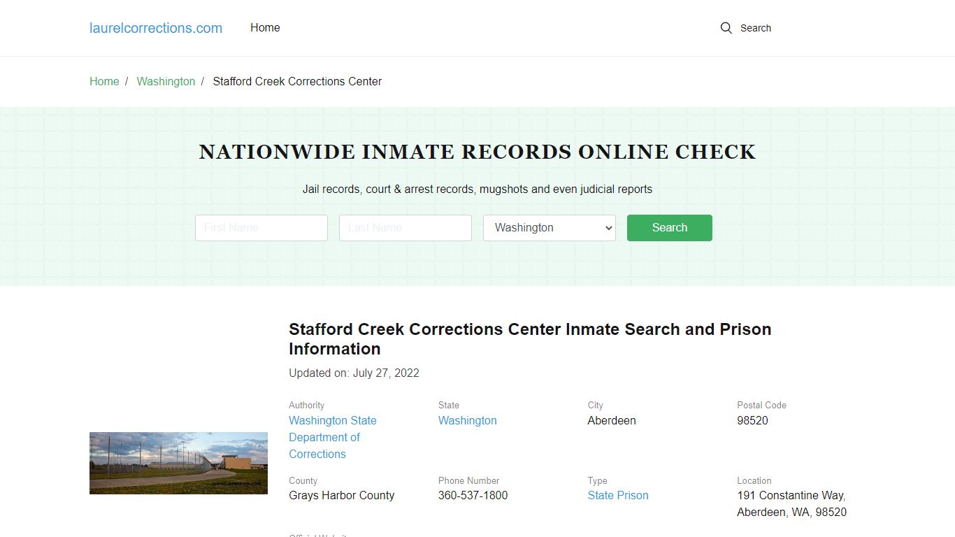 Stafford Creek Corrections Center Inmate Search, Visitation, Phone no ...